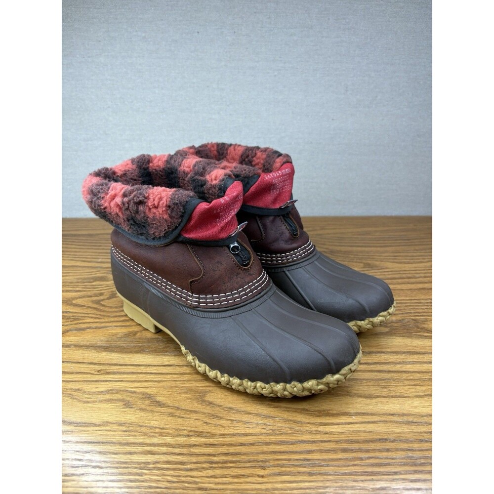 LL Bean Front Zip Duck Boots Mens 9 D Fleece Lined Buffalo Plaid Insulated USA